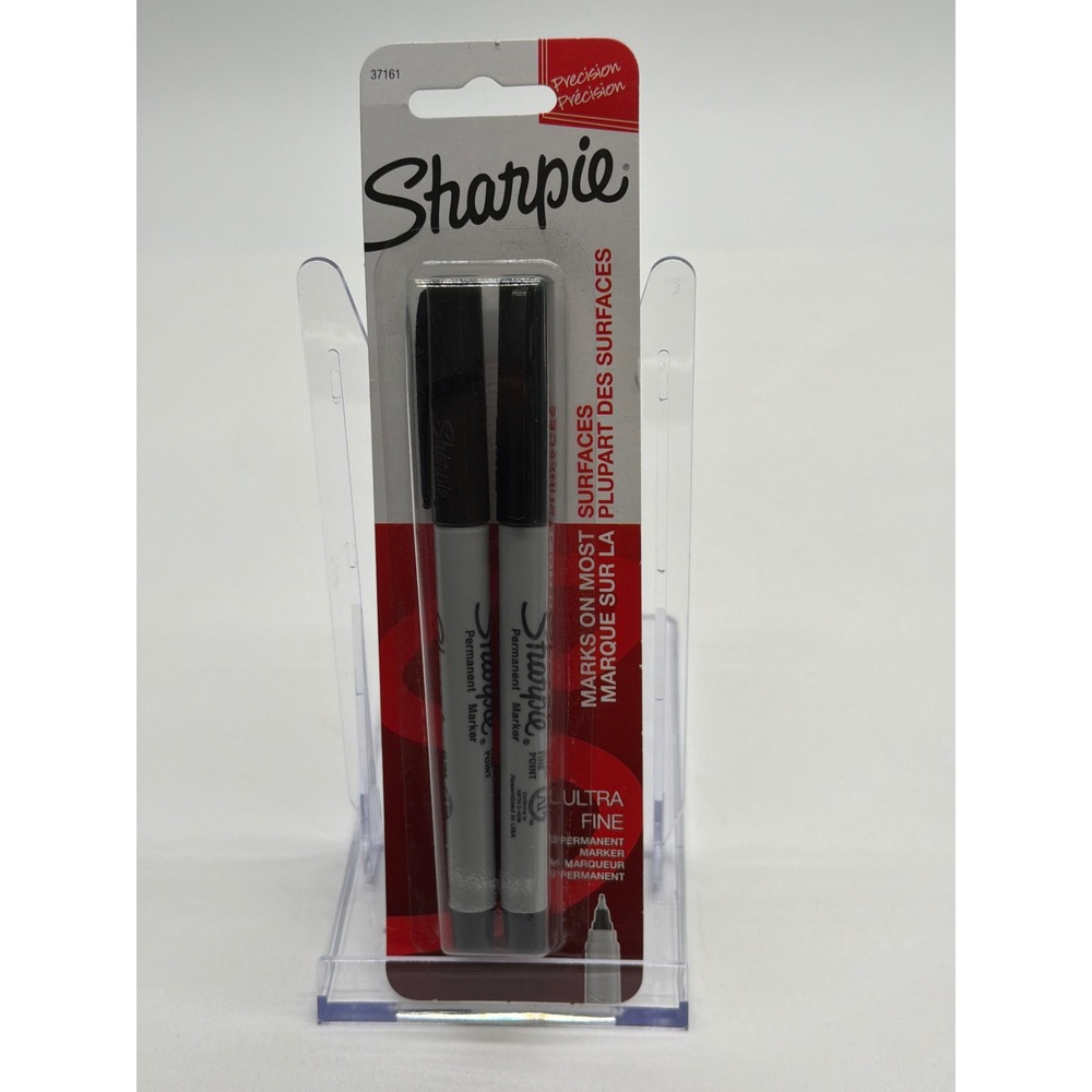 Sharpie 2 Pack Black Ultra Fine Point Permanent Markers 37161 Precision Tip